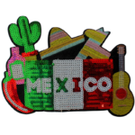 Parche Mexicano con un chile, guitarra y piñata